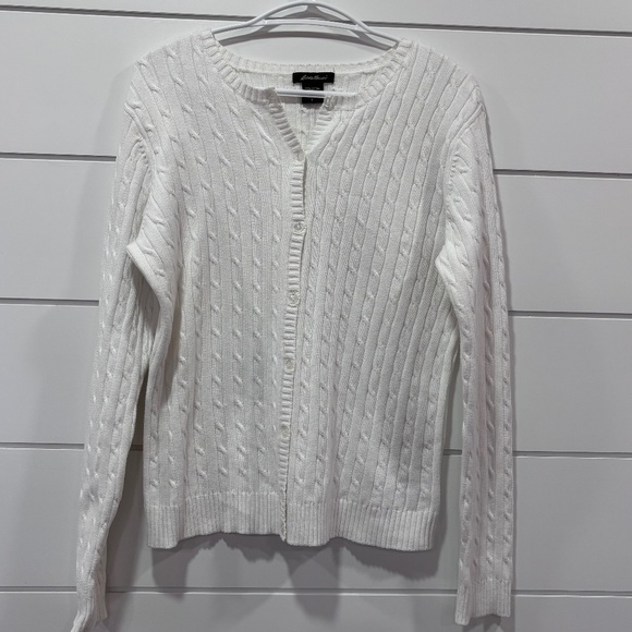Eddie Bauer made in Australia white knit cardigan cotton blend size L-read descr - Picture 1 of 16